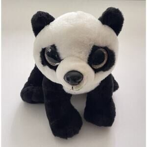Go! Games Plush Stuffed Panda White Black Animal Gold Glitter Eyes 8in